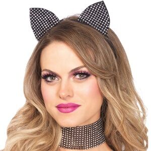 Rhinestone Cat Ear Headband and Choker Set. Halloween Costume